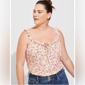 Torrid Washable Crinkle Gauze Ruffle Tie Front Tank Size 1X